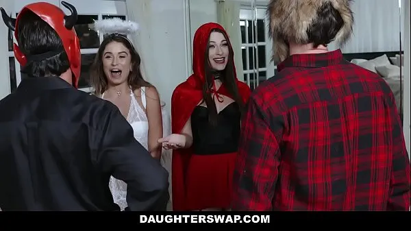 Cosplay (Lacey Channing) (Pamela Morrison) Receive Juicy Halloween Treat From StepDaddies