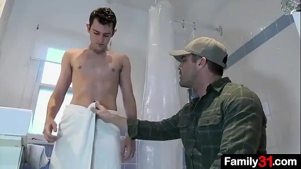 Big Stepdad walks in on the boy taking a shower and is captivated by his youthful body drive Clips
