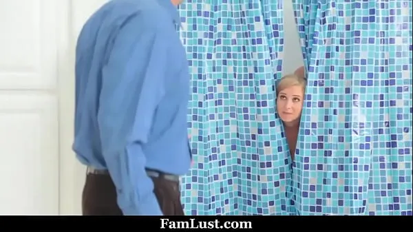 Big Stepmom in Shower Thought it Was Her Husband's Dick Until She Finds Out Stepson is Behind The Curtains - Famlust drive Clips