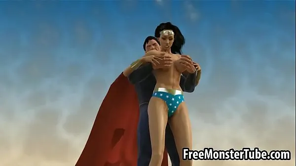 3D Wonder Woman chupando la dura polla de Superman